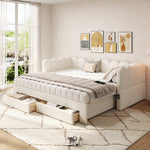 Upholstered Daybed with 2 Storage Drawers and USB Port, Beige Linen