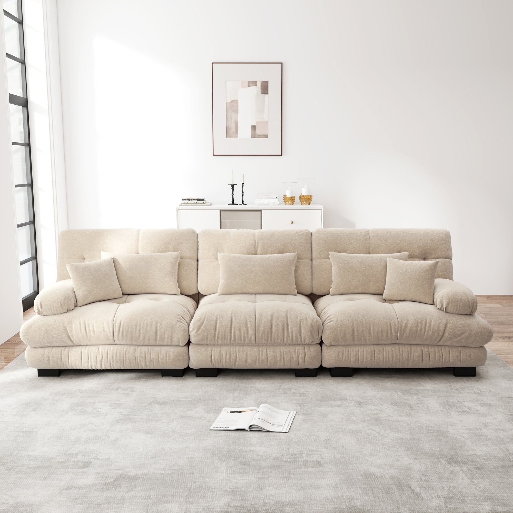 Modular Corner Sleeper Sofa 3-Seater Deep Seat Chenille Light Brown