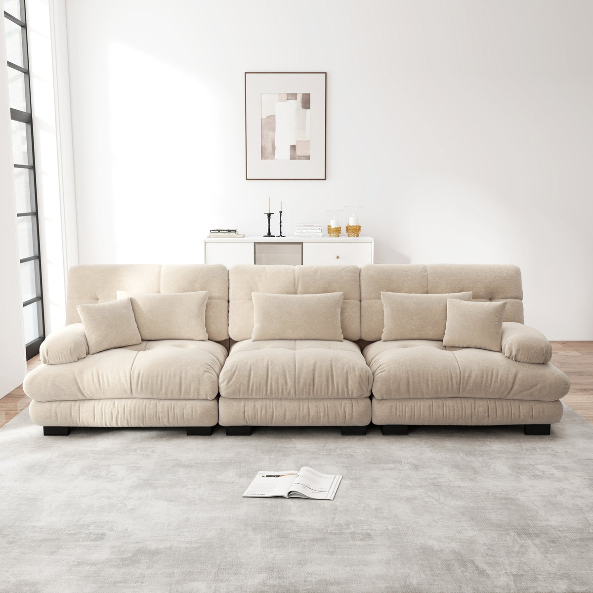 Modular Corner Sleeper Sofa 3-Seater Deep Seat Chenille Light Brown