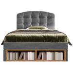 Upholstered Single Bed with Adjustable Headboard, Drawers and Storage, 90x200cm, Grey Velvet