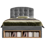 Single Upholstered Bed 90x200 with Drawers, Grey Velvet