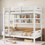 Bunk Bed, Children's with Safety Gate, Open Shelf, 5-Step Ladder, Pine + MDF White, 90x200cm
