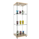 Display Cabinet Modern LED Tempered Glass Single Door 3-Tier - Natural Wood Look