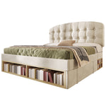 Double Bed with Storage Drawers and Adjustable Headboard, 140x190cm, Beige Velvet