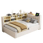 Sofa Bed, 90x200cm, Hydraulic Storage, Night Light, USB/Type-C, Velvet Beige