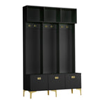 Wardrobe Set with Bench, Multifunctional Storage, Open Storage, 6 Golden Hooks, Black