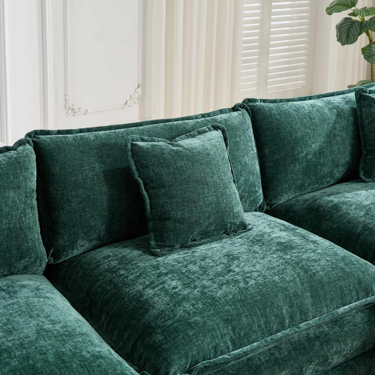 Cloud Sofa 3-Seat Sectional Couch with Double Layer Upholstered Cushion, Green Chenille Fabric