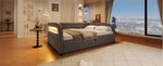 Upholstered Platform Bed 140x200 with Hydraulic Storage & LED, Grey