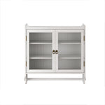 60cm Glass Door Vintage Double Door Wall Cabinet, Three Tiers, Towel Rack, White Washed