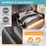 Upholstered Bed 180x200, Double Bed with 4 Drawers, LED and USB-C, Grey Velvet