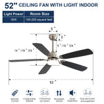 Classic Ceiling Fan, 52-inch LED Light, 6 Speed, 5 Blades, Remote Control, DC Motor