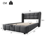 Upholstered Bed 90x200cm Pneumatic Storage Slatted Base - Linen Grey