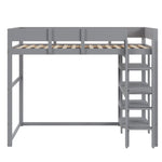 Loft Bed with Storage, 90x200cm, Slatted Base, Solid Pine Wood Grey