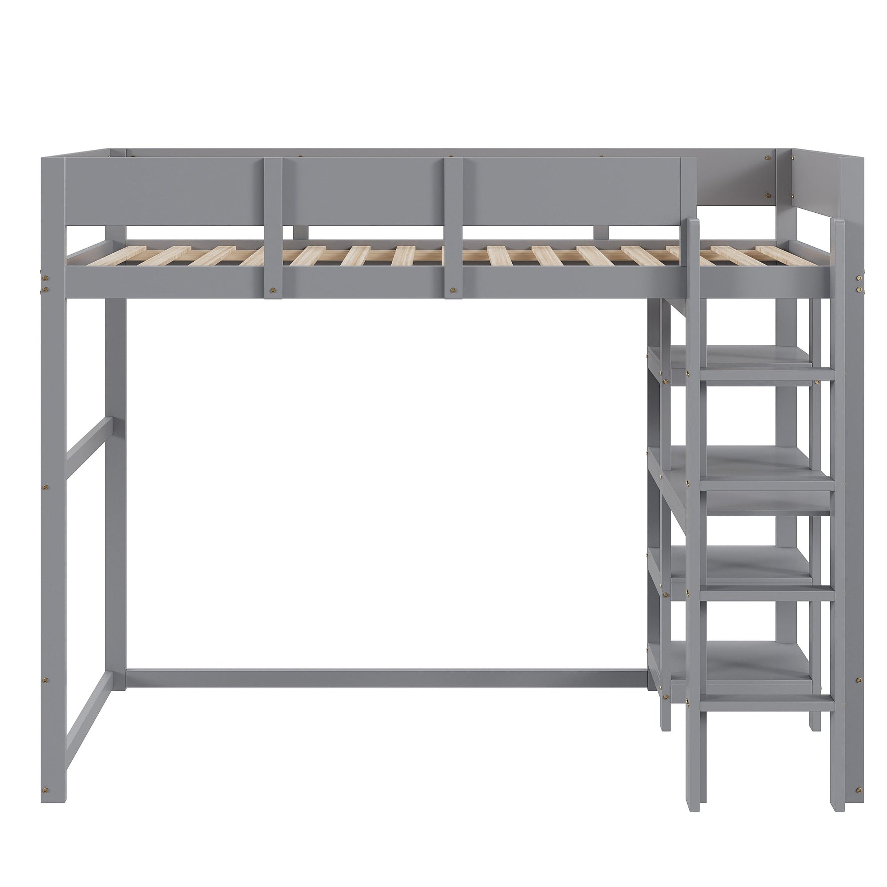 Loft Bed with Storage, 90x200cm, Slatted Base, Solid Pine Wood Grey