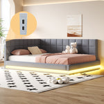 Upholstered Sofa Bed 160*200 Multifunctional with LED & USB, Grey Linen