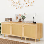 Modular Storage Cabinet Sideboard, 3-Door Rattan Rustic 180cm, Natural Wood Look