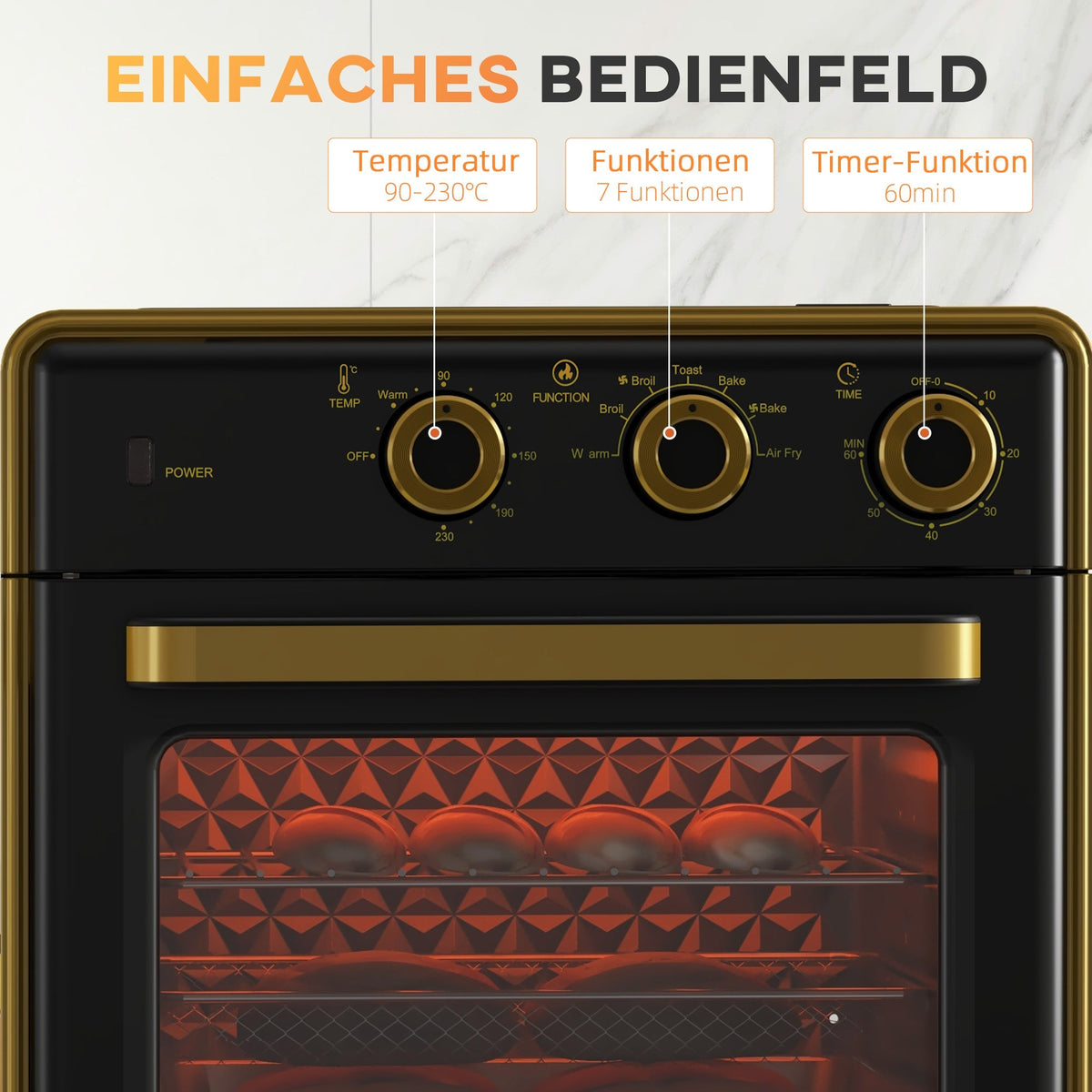 Small Oven 20L 1400W 90-230℃ 1 Hour Timer 3 Shelf Positions Iron Black