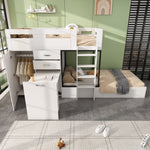 Children's Bunk Bed with Pull-out Desk, Wardrobe, Storage, White