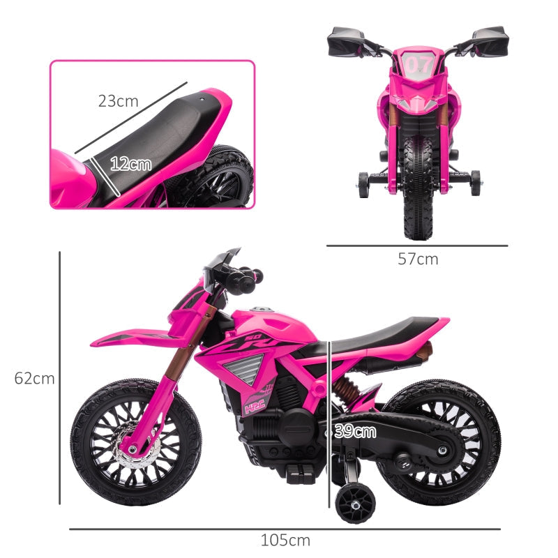 AIYAPLAY electric kids motorcycle with training wheels, horn, and starting sound, pink