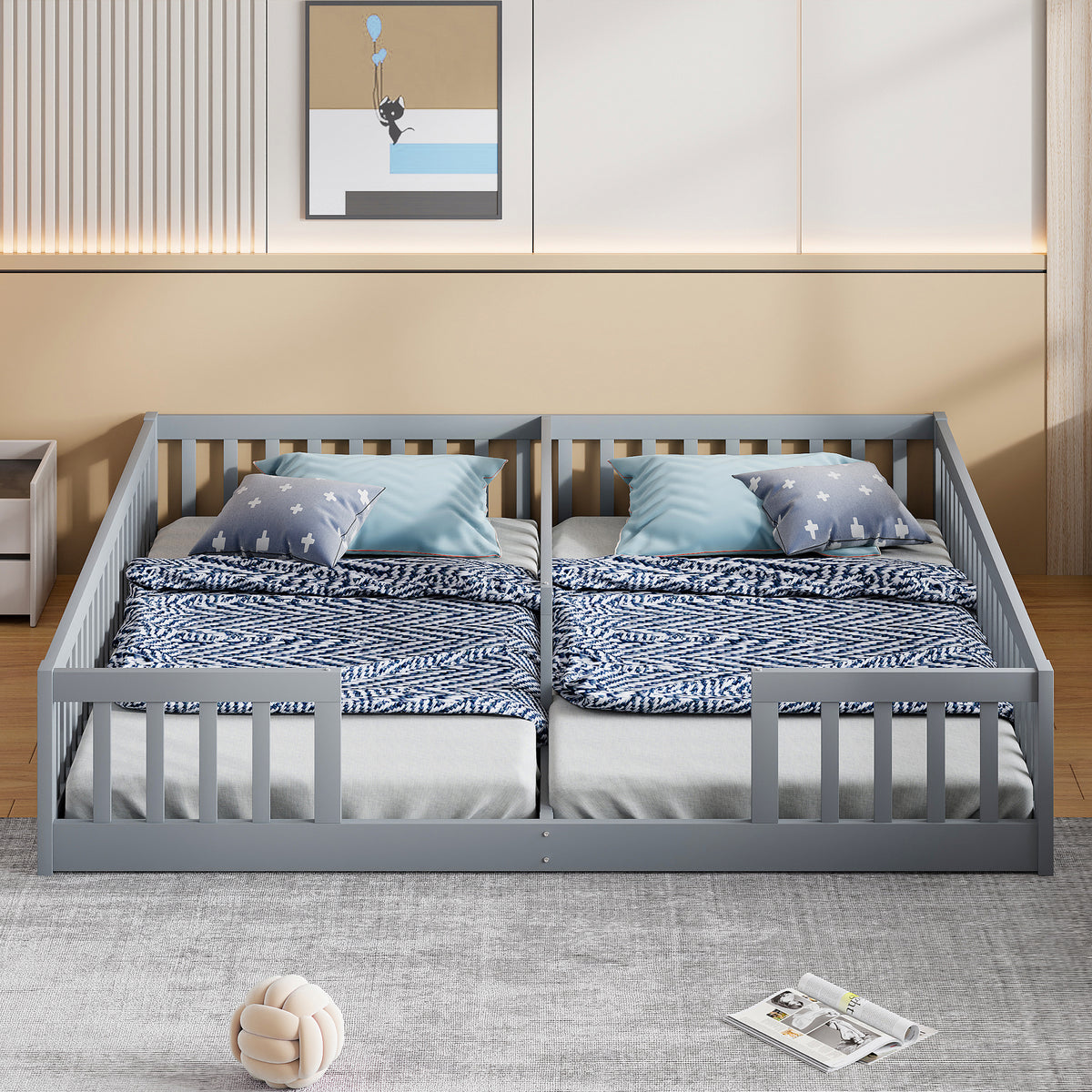 Children's Panel Bed 90x200 cm with Railing, Grey Pine Wood