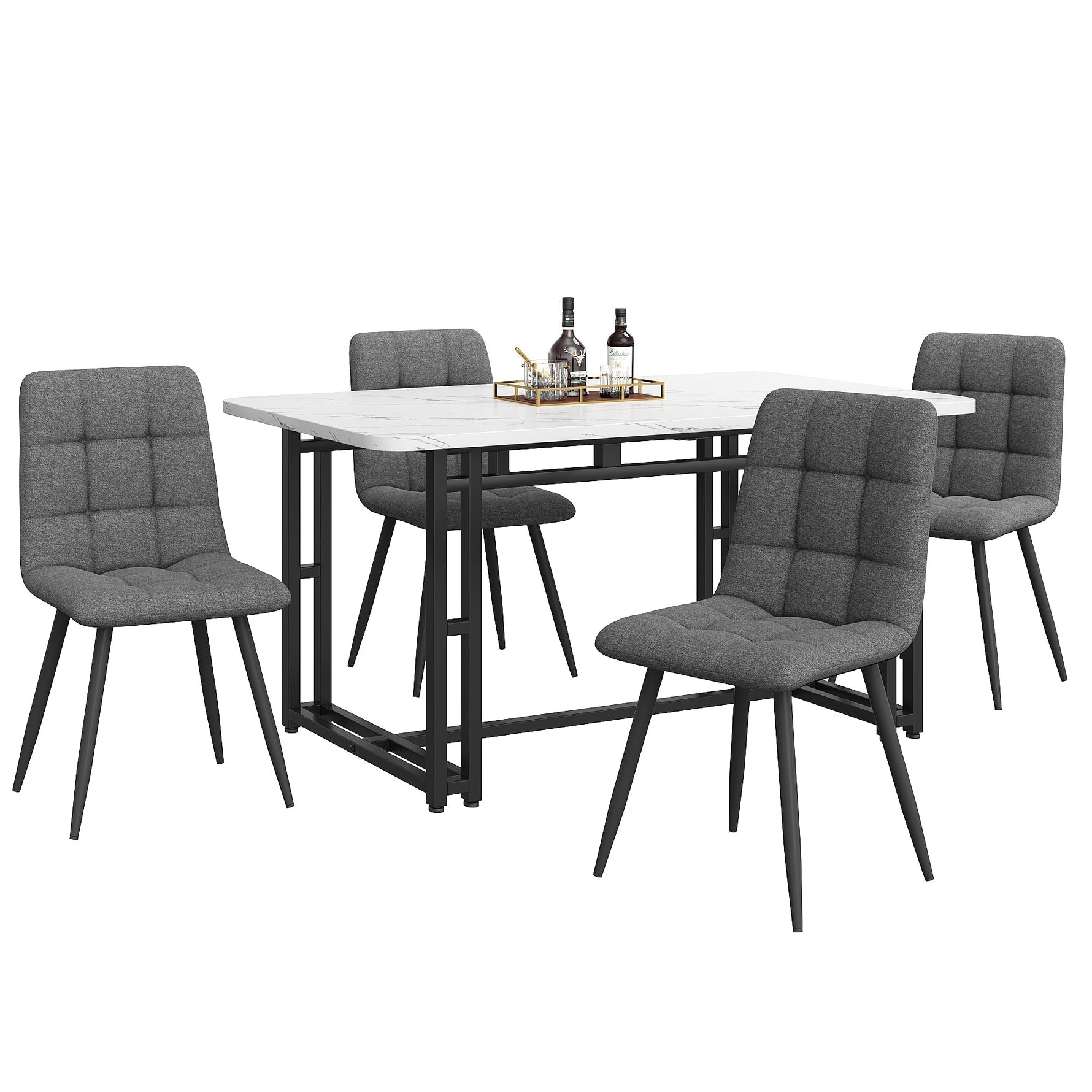 Dining Set 140x80cm Modern Kitchen Table 4 Chairs Black/Dark Grey Linen