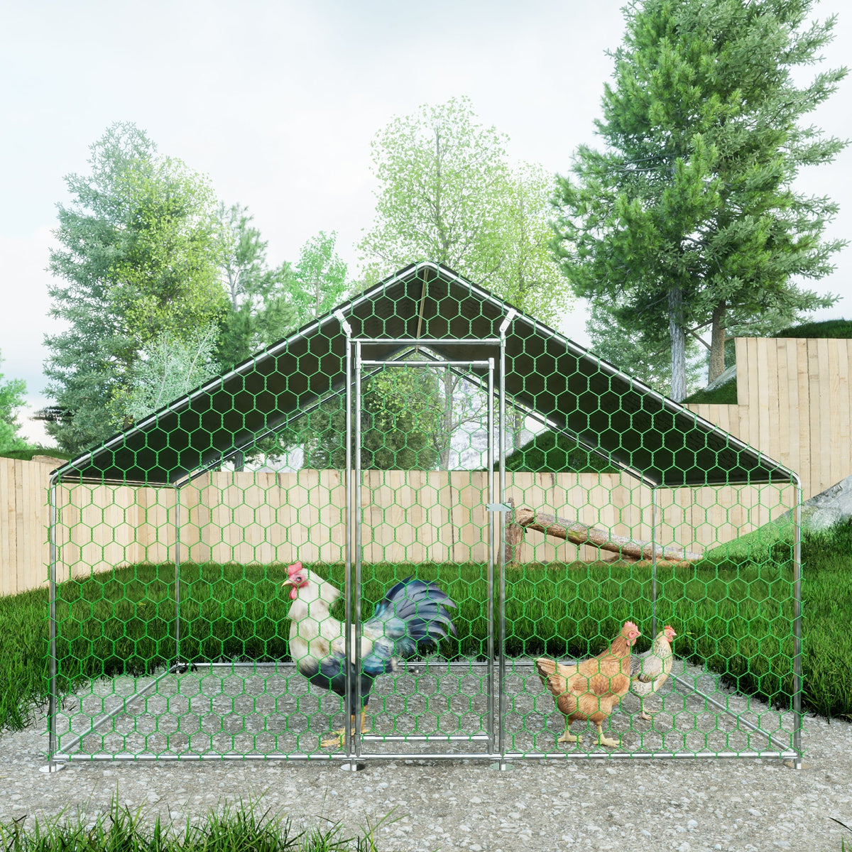 Free-Range Chicken Coop 3x2x2m, Safety Lock, Waterproof PE Cloth, Metal
