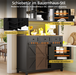 Tall Kitchen Cabinet with LED Lighting and Adjustable Shelves, Black