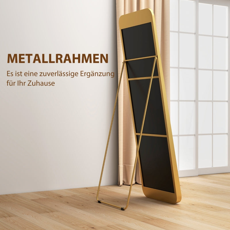 Full-Length Mirror, Freestanding, Tilting, Metal Frame, Gold