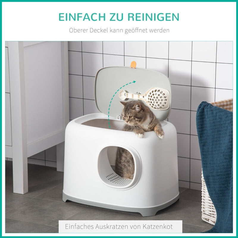 Cat Litter Box, Hooded Scoop Grid Base, XXL, White