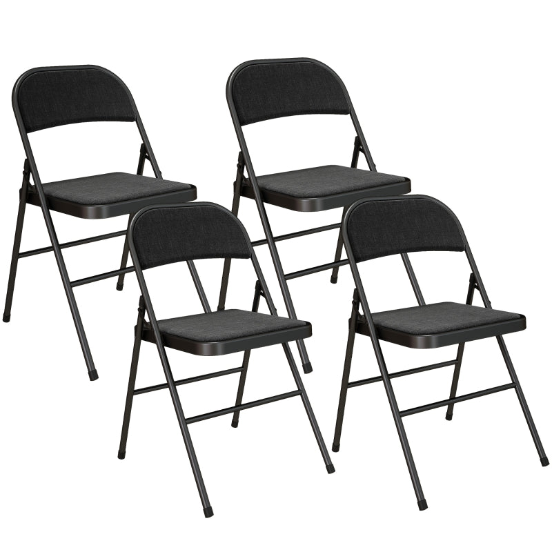 Folding Chairs, Portable Office with Cushions, Black