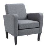Recliner Chair, Upholstered Wooden Legs, Light Grey Linen Fabric