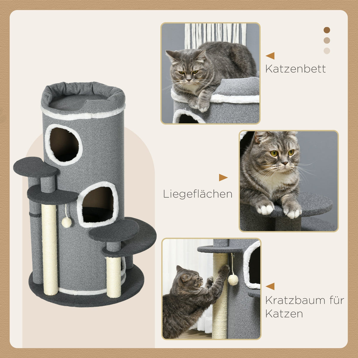 Cat Scratching Barrel 99cm with Bed & Play Ball, Grey
