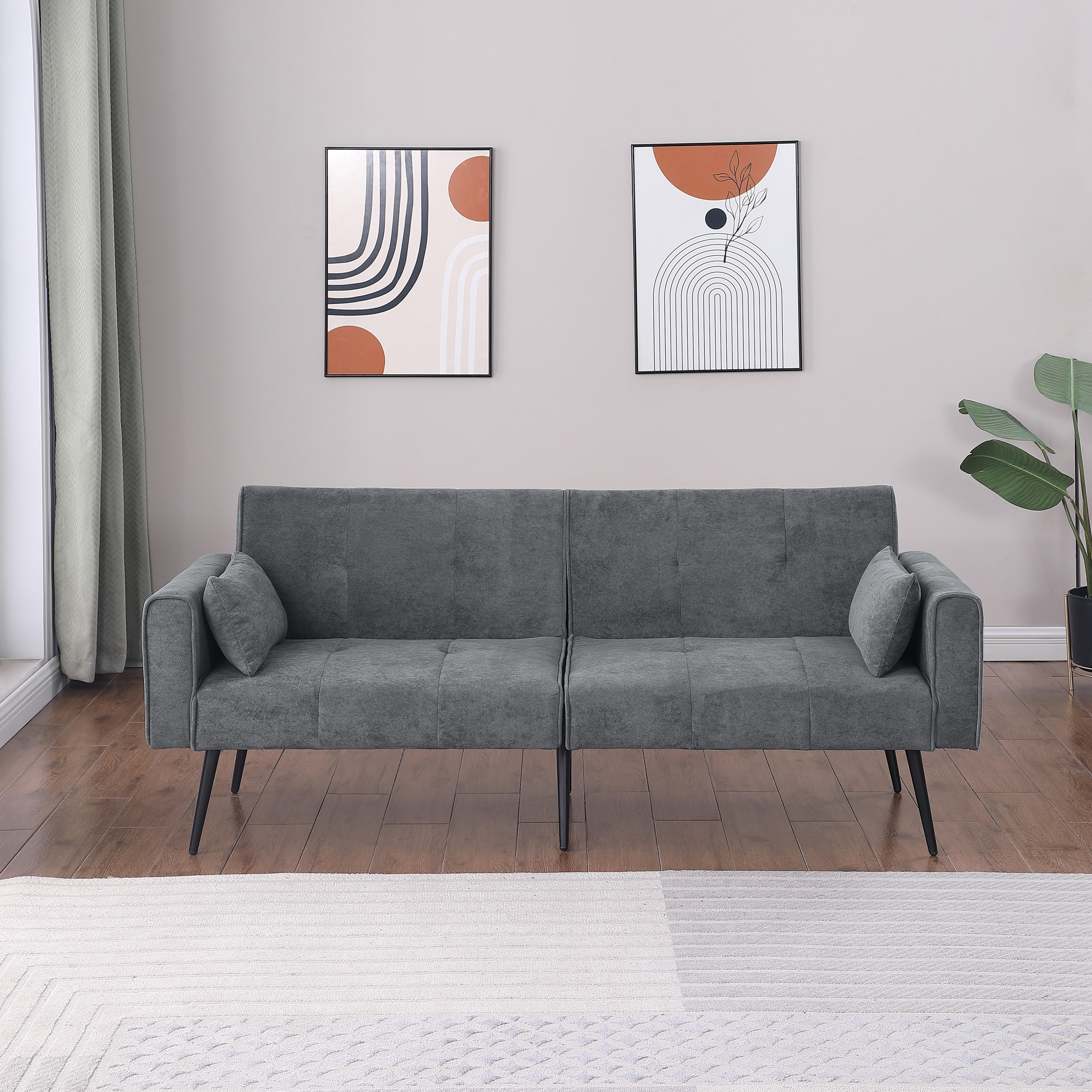 Convertible Sofa Bed, Folding Futon Sleeper, Adjustable Backrest, Small Spaces
