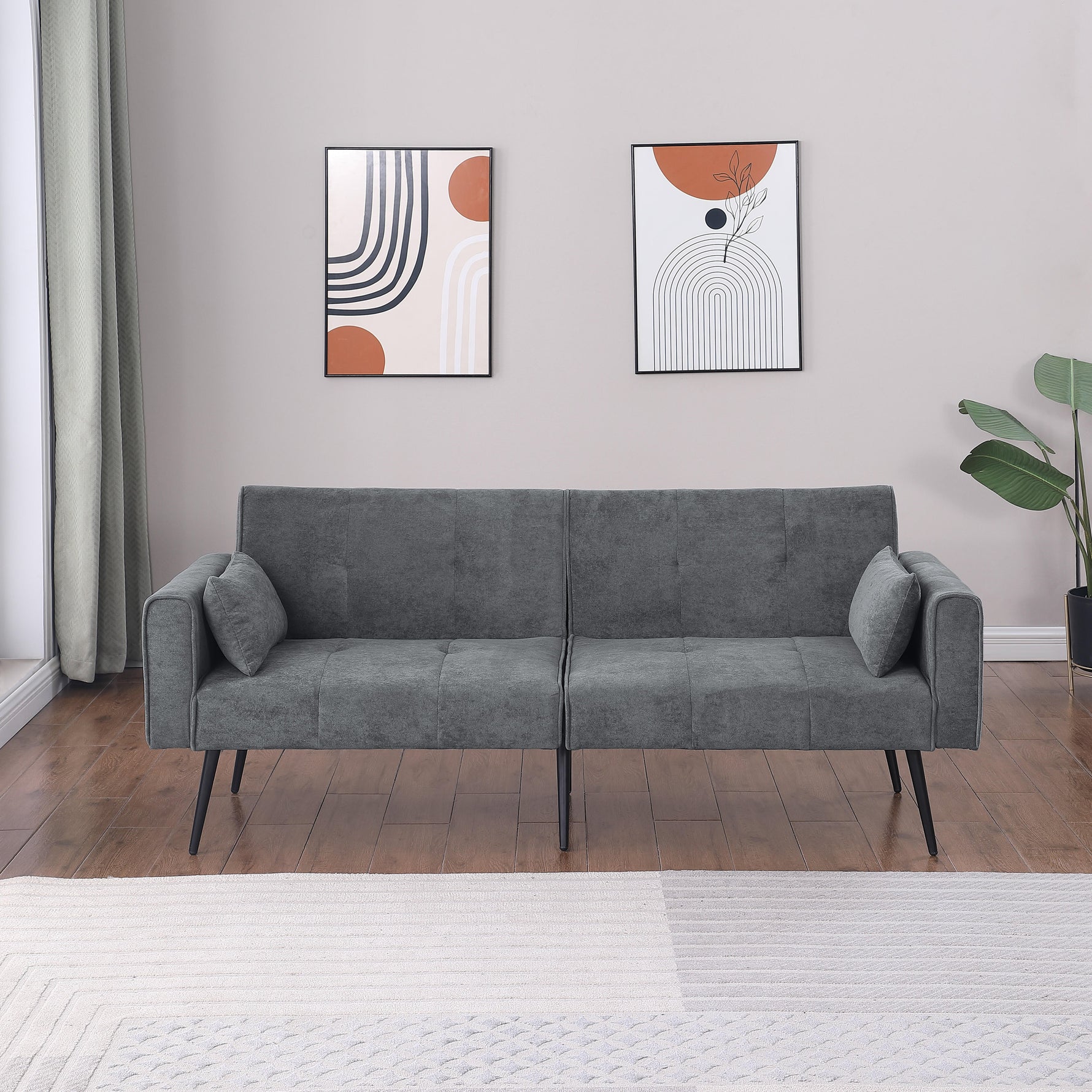 Convertible Sofa Bed, Folding Futon Sleeper, Adjustable Backrest, Small Spaces
