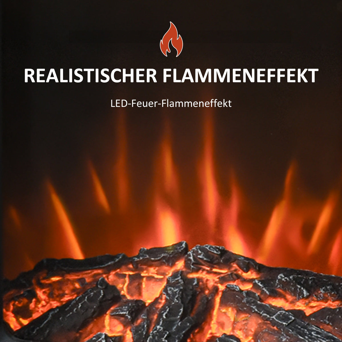 Electric Fireplace, Realistic Flame Effect, Thermostat, Black