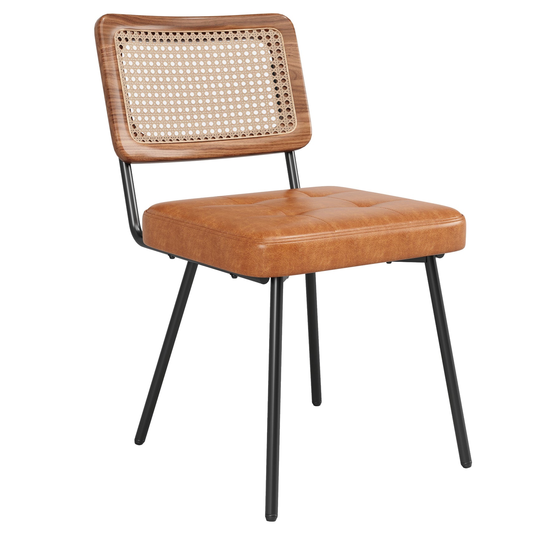 Ergonomic Dining Chair Set of 4, Rattan Retro Design, Faux Leather