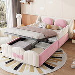 Children's Upholstered Storage Bed 90x200 with Cushions, Velvet