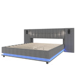 Upholstered Bed 180x200cm LED Spotlight USB Port - Linen Grey