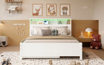 Double Bed with Trundle, Storage & LED Light, White Pine Frame