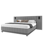 Upholstered Bed 180x200cm LED Spotlight USB Port - Linen Grey