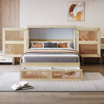 Vertical Wall Bed with Slatted Base and Storage Drawers, 140 x 200 cm, Wood Color