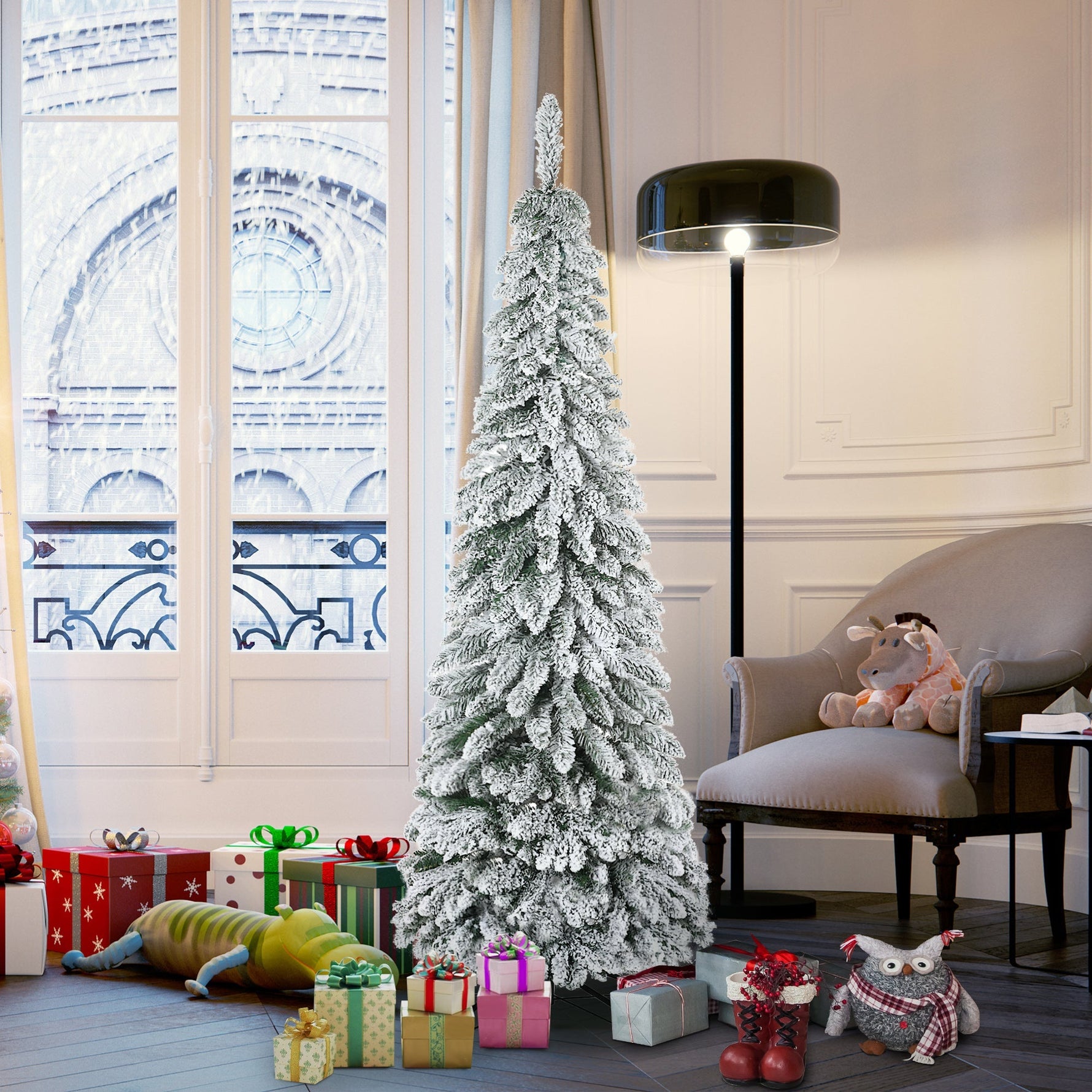 Artificial Christmas Tree with Snow and Stand, 180 cm, Green
