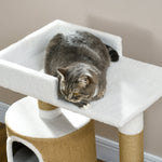Cat Tree 79cm Small, with Cat Cave & Lying Area, Jute Brown/White