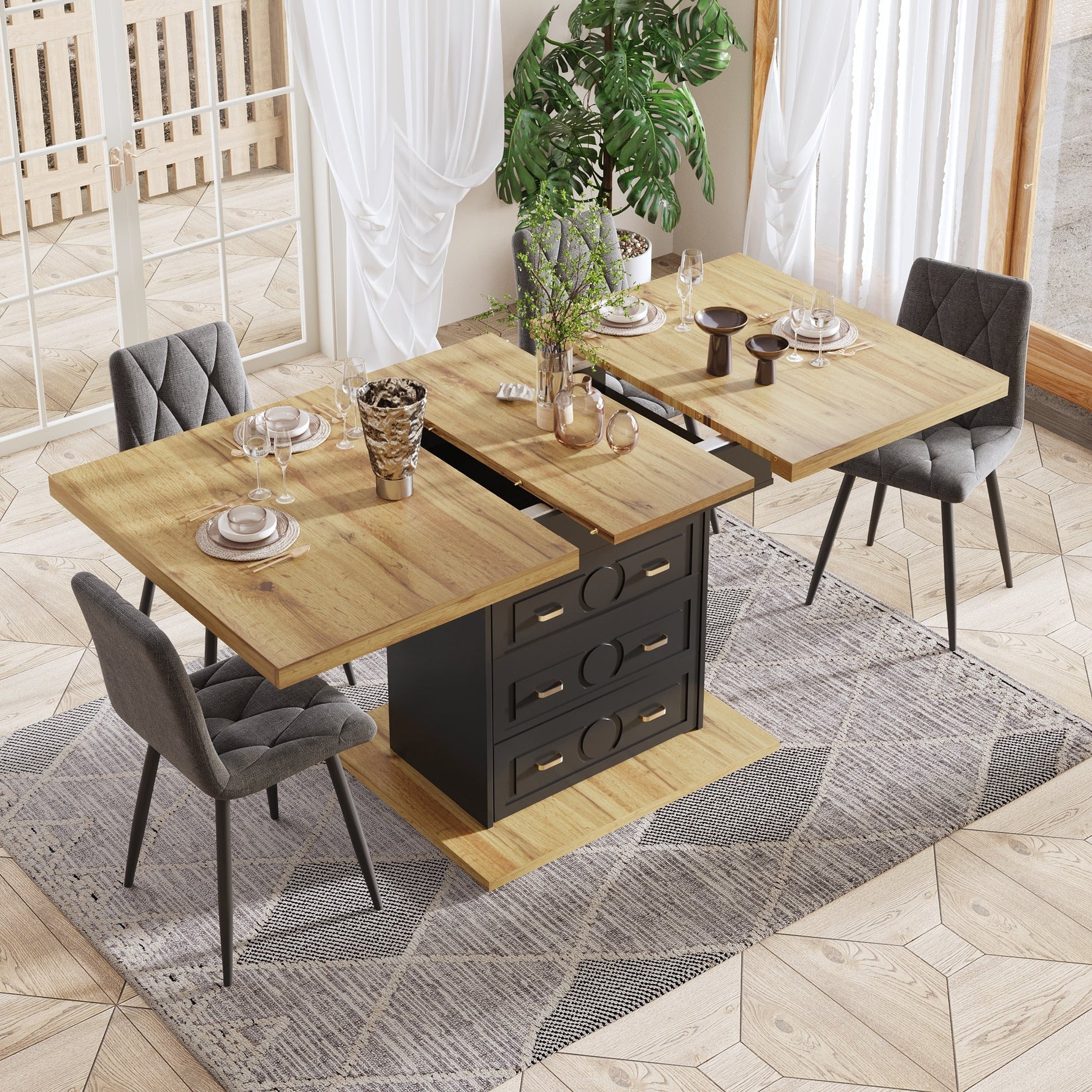 Extendable Dining Table 110-140x80cm 6 Person - Wood Grain