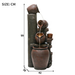 Garden Fountain with LED Lighting, Water Pump and Decorative Basin, Brown Artificial Stone