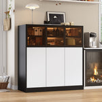 Sideboard Cabinet 100x40x105cm Lighting 3 Glass Doors - White