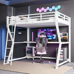 Loft Bed 90x200cm Desk LED USB Port Stairs - White