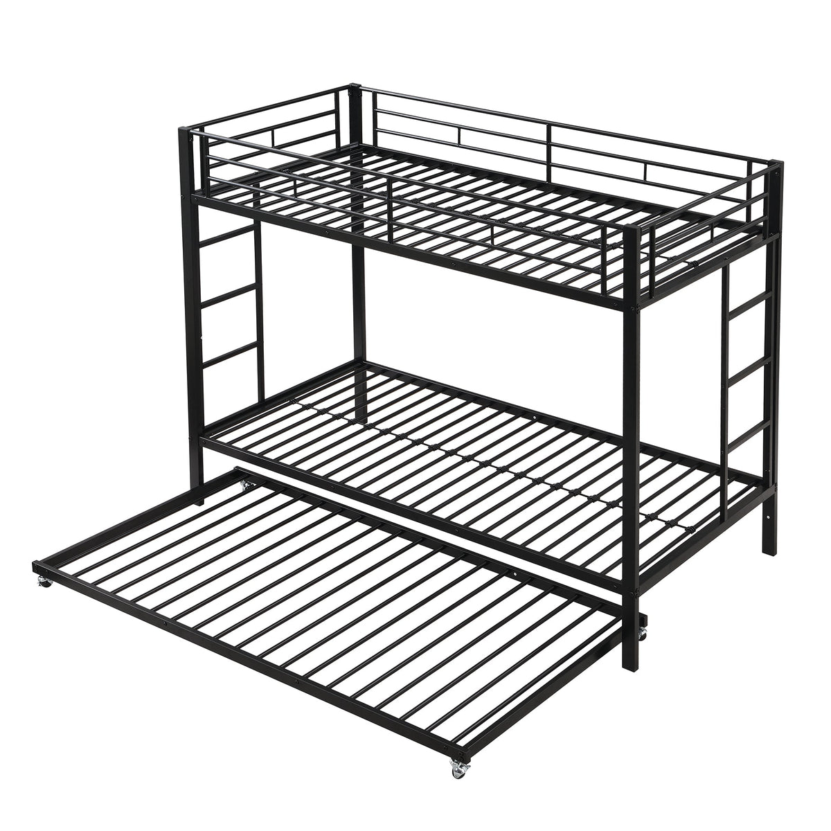 Bunk Bed 90x200cm with Pull-Out Bed Safety Railings EN747 Certified - Black Iron Frame