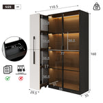 Multifunctional Cabinet 110.5x35x160cm LED Glass Door Pull-out Drawer Rolling - White/Black