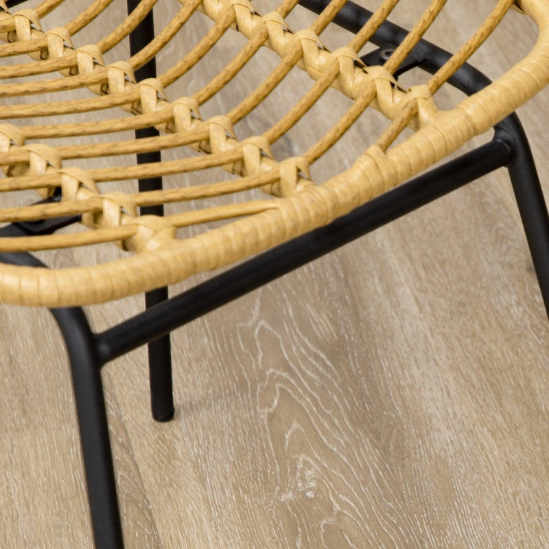 Dining Chair Set of 2 with Rattan Look, Steel, Yellow